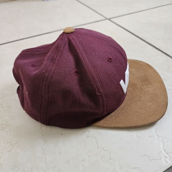 VANS Baseball Cap Suede Bill Brown And Maroon Snapback Adjustable Logo Text - Picture 6 of 8
